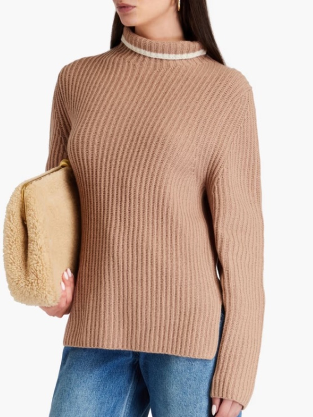 THEORY Ribbed Wool-Cashmere blend turtleneck sweater Size P
